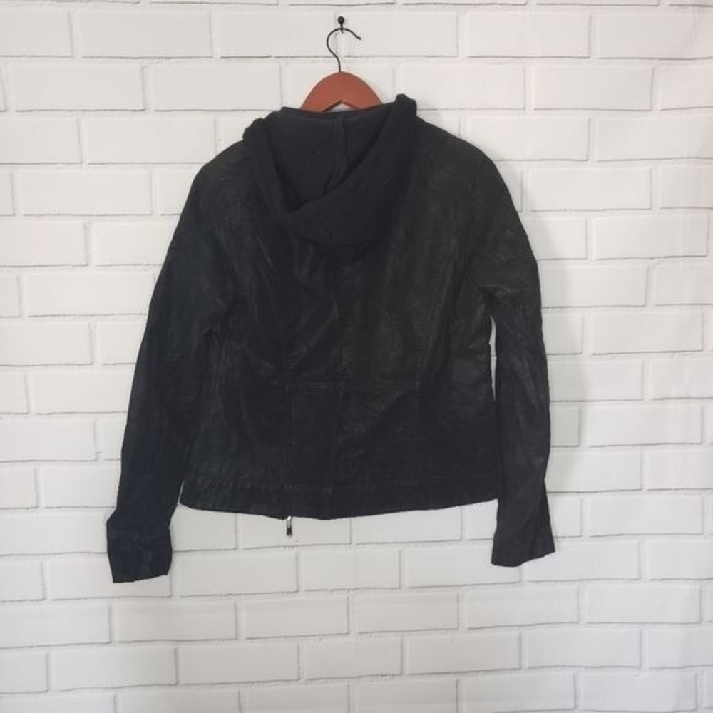 Black Hooded Moto Jacket Womens Full‎ Zip Casual - Size small - Picture 3 of 12
